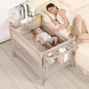 Pack and Play 5 in 1 Baby Playard Portable Crib Bassinet Bedside Sleeper Changing Table Playpen with Breathable Mesh Safe Folda