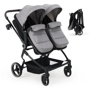 Double Stroller for Newborn and Toddler, Tandem Strollers with Lightweight Compact Fold