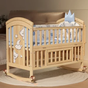 Wood Baby Crib with Diaper Table
