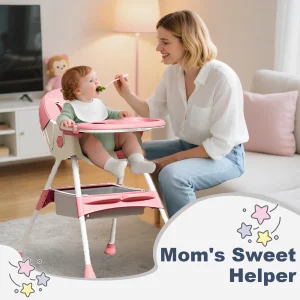 Foldable Baby High Chair with Large Antislip Pad Toy Rack Easy to Clean Feeding Padding Case Accessories