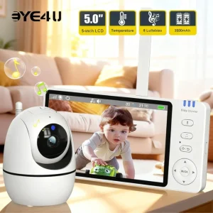 5 Inch Video Baby Monitor With Camera PTZ Zoom Babyphone Cam Surveillance Cameras Temperature Sensor Lullaby