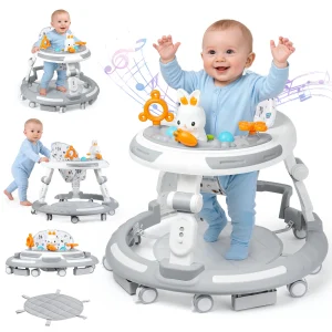 Safety-Enhanced 4-In-1 Grow-With-Me Baby Walker & Play Center - Adjustable 8 Heights, Anti-Tip Base, 8 Silent Brake Wheels