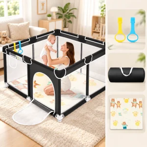 Baby Playpen with Soft Mat & Mesh Sides