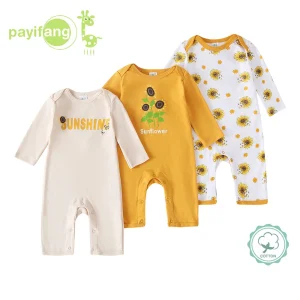 3 PCS Baby Space Print Long Sleeve Rompers