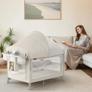 Baby Bassinet with Mattress & Toy Bar